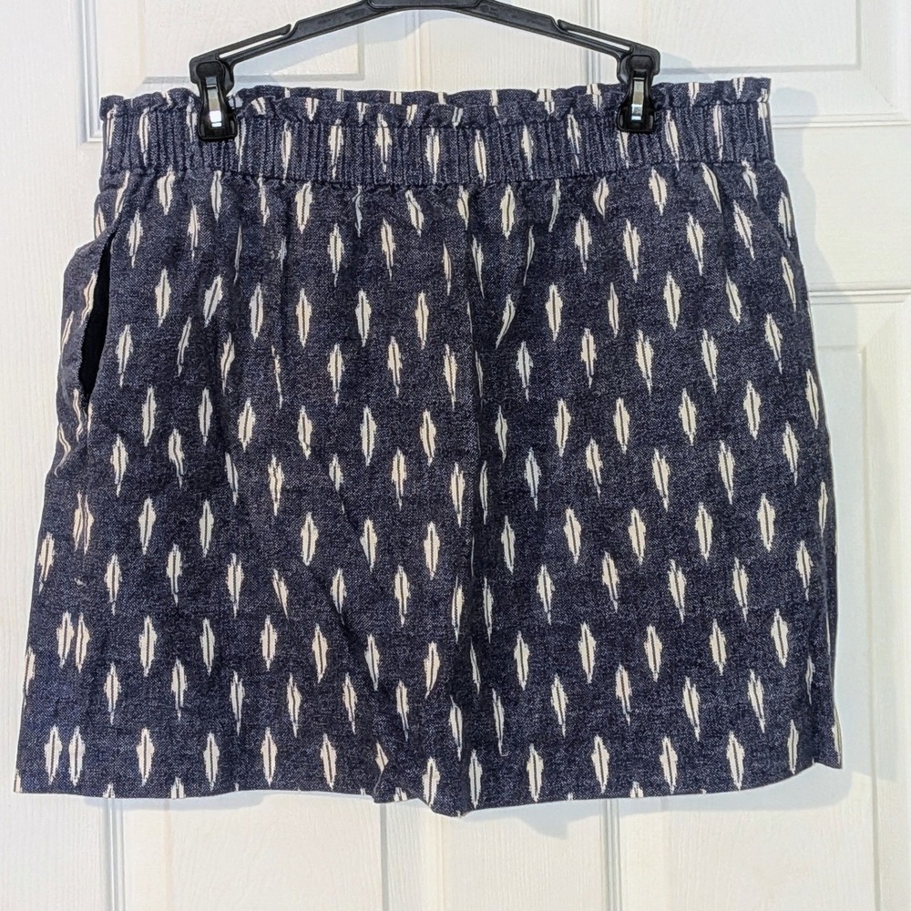 J.Crew Linen Blend Ikat Diamond Mini Skirt Blue‎ White Size 14 XL NWT $80